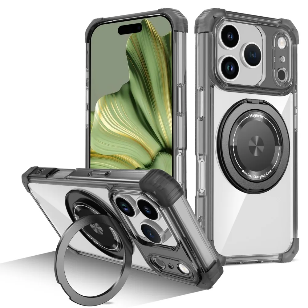 

Luxury Folding Stand Holder Magnetic Phone Protective Case For 17 Pro Max 17Air 17Pro 17 Rotating Bracket Clear Armour Cover