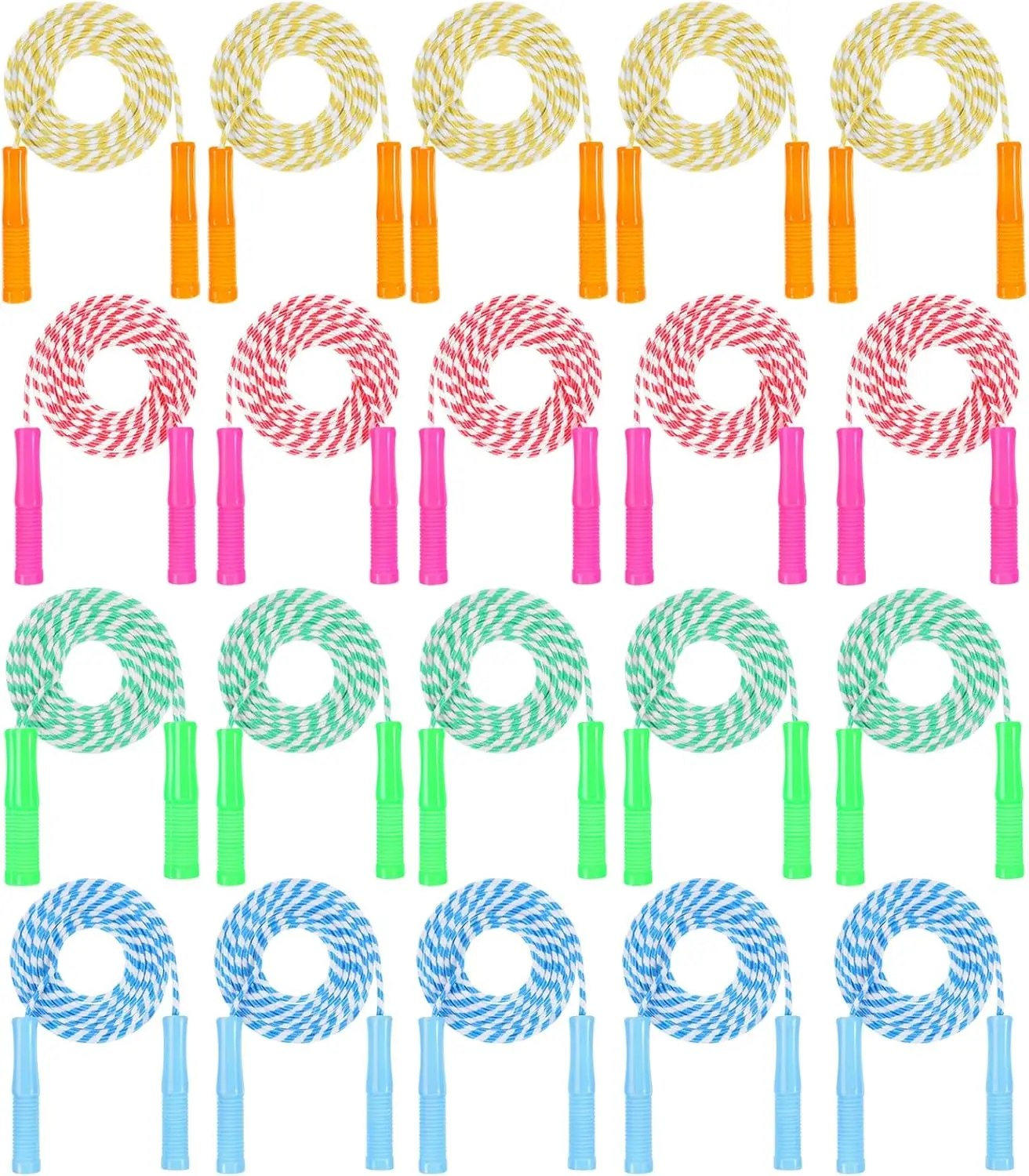 40 Pack Jump Rope for Kids Stripe Ropes with Plastic Handles 7.6 Feet Nylon Jumping Rope Adjustable Weighted Braided Fitness Ski