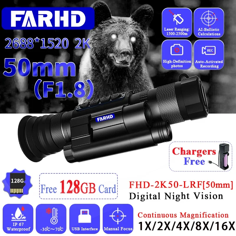 

FHD-2K50-LRF Factory OEM Outdoor IR Hunting or Camping Camera Night Vision Sight Scope