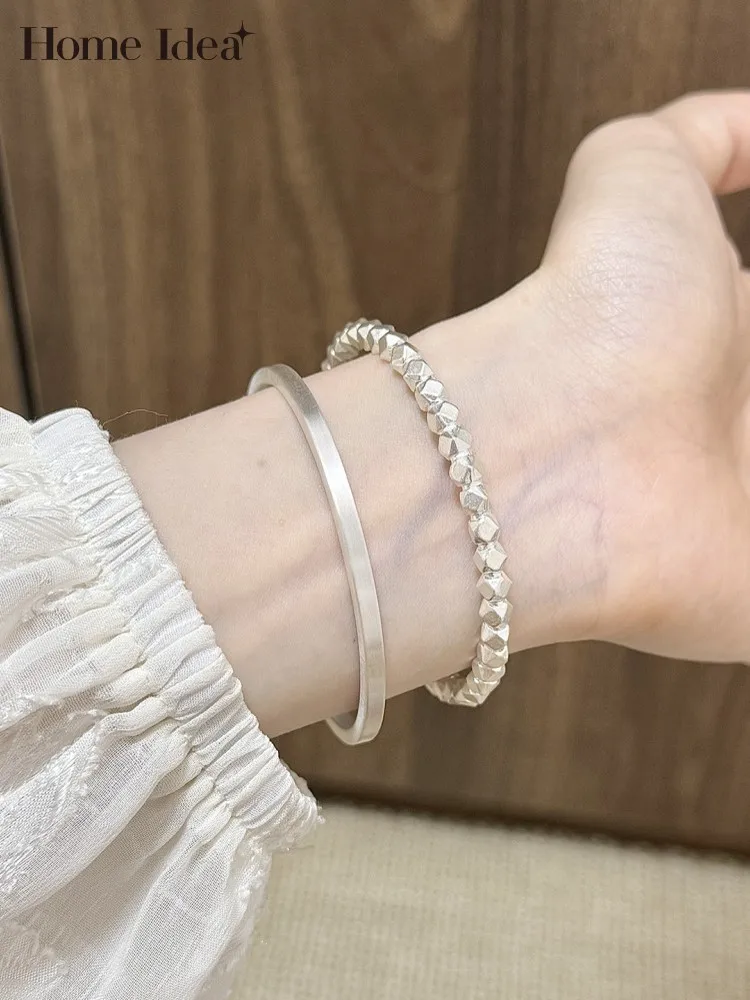 Women Solid Sterling Silver Open Adjustable Bracelet New Elegant Ladies Office Work 999 Fine Silver Jewelry Accessory Bracelets