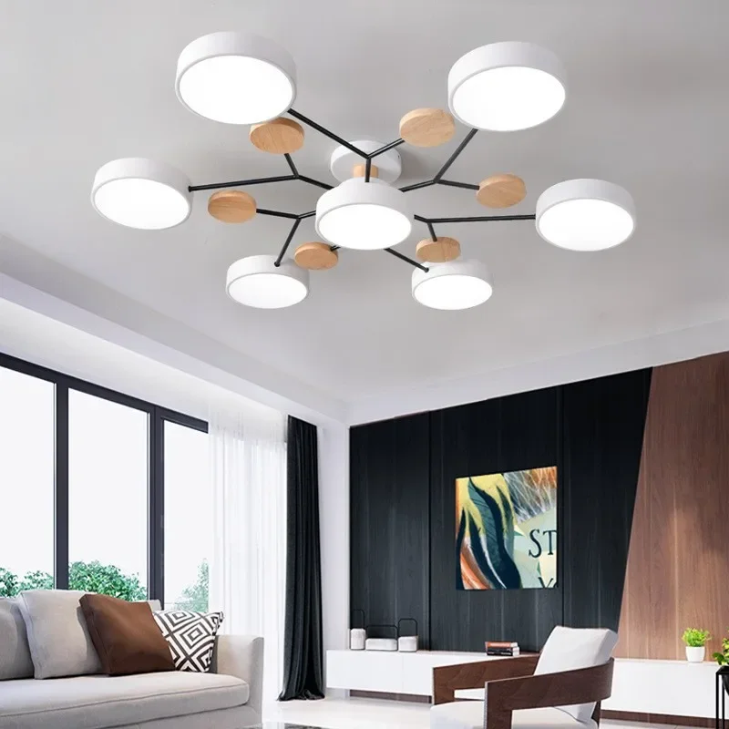 

Nordic Living Room Chandelier Modern Simple Bedroom Study Ceiling Lamp Creative Personality Log Lamp