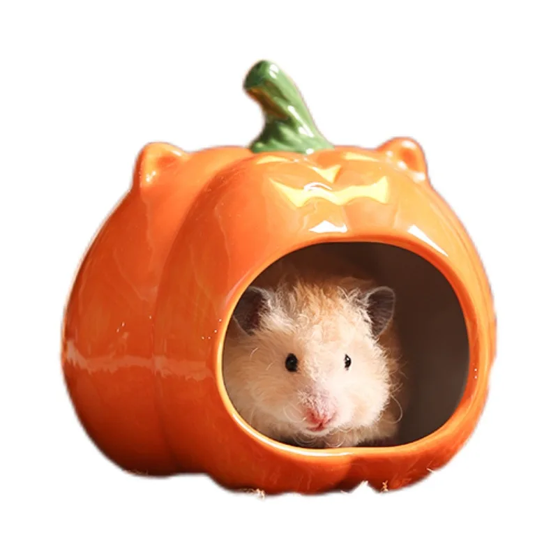 Ceramic Hamster House Pumpkin-Shaped Igloo for Summer Cooling Golden Hamster Hideaway House for Hollywood