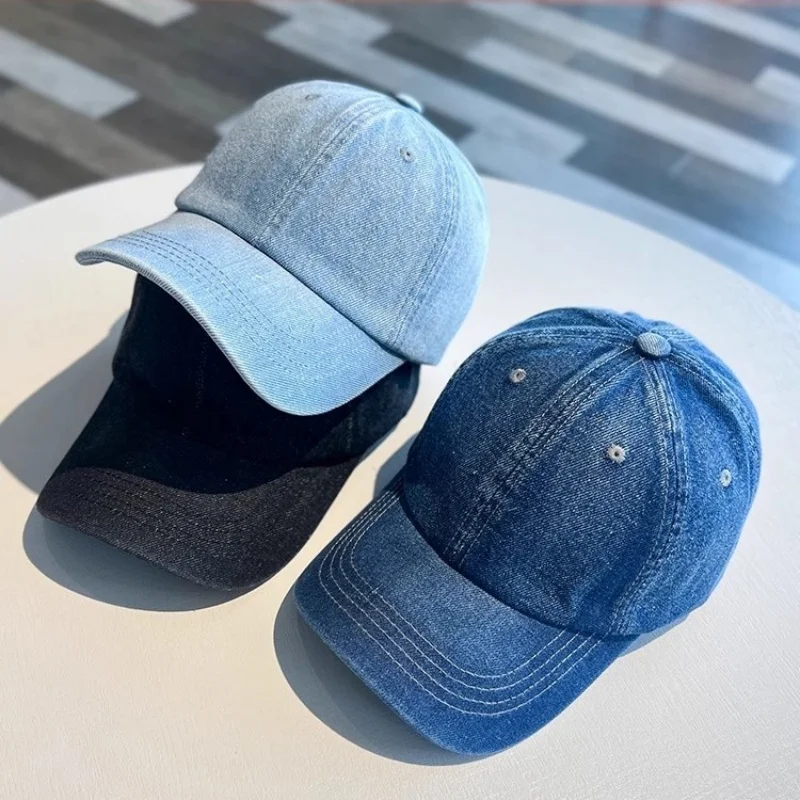 New Fashion Denim Baseball Cap For Women Men Solid Color Adjustable Outdoor Sun Visors Hat Punk Hip Hop Dad Trucker Ponytail Cap