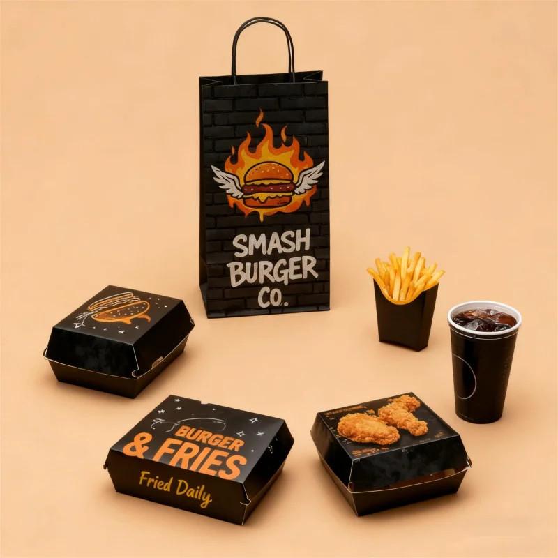 custom.Disposable Paper Box Taking French Fries, Food Packaging, Custom Chicken Wing Burger Boxes