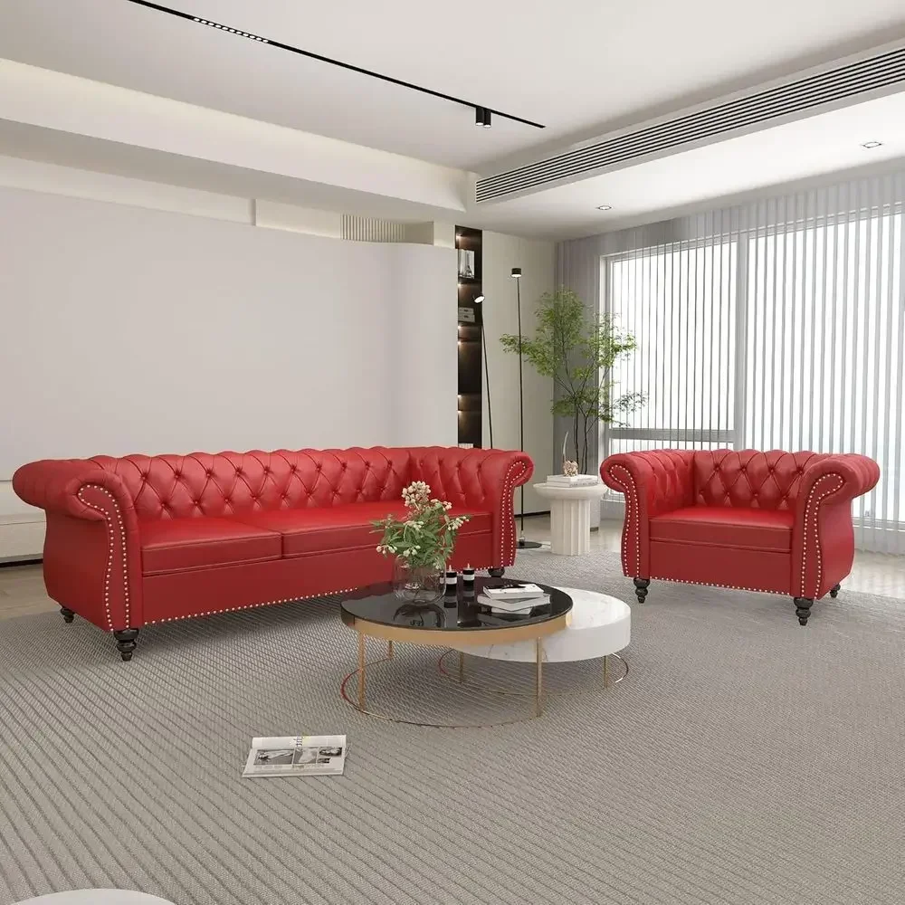 2-Piece Modern Leather Loveseat & Sofa Set for Living Room, Bedroom, or Office