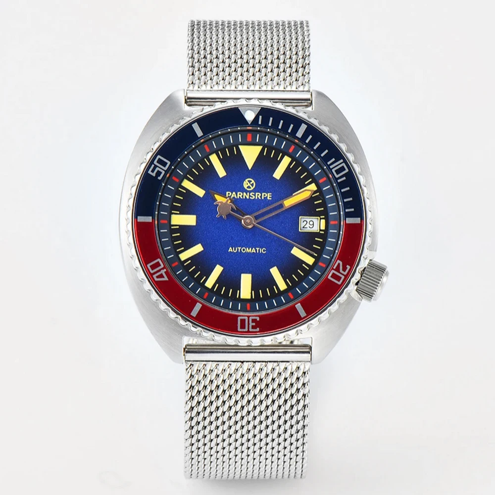 NH35 автоматический механизм черепаха механические часы мужские 45 мм, водонепроницаемые часы с датой спортивные часы сапфировый тканый стальной ремешок для часов