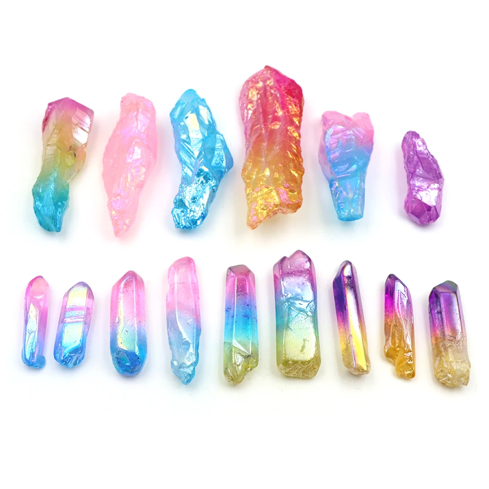 Natural Stone Electroplated Graduated Stick Point Healing Crystal Minerals Energy Minerals Gem Rough Collectible Fish Tank Decor