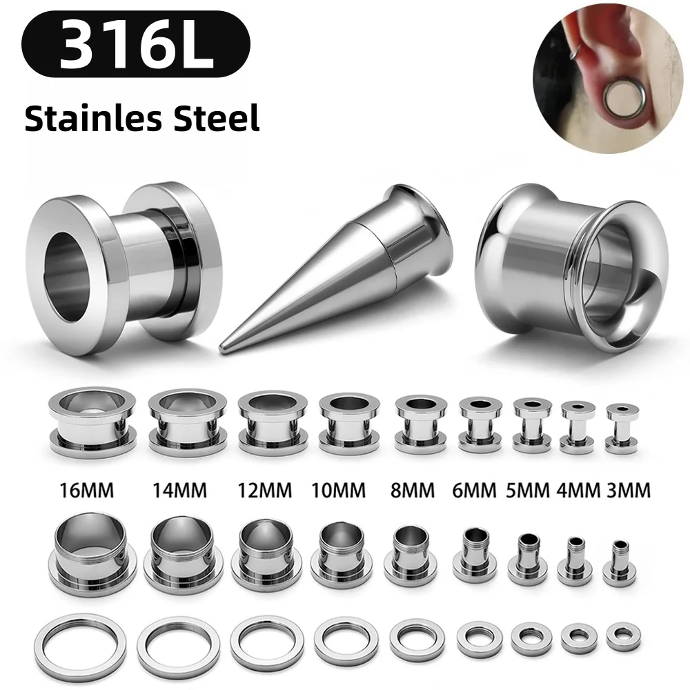 Stainless Steel Screw Fit Double Flare Ear Flesh Tunnel Earring Plug Expander Stretcher Piercing Body Jewelry Earlet Gauges