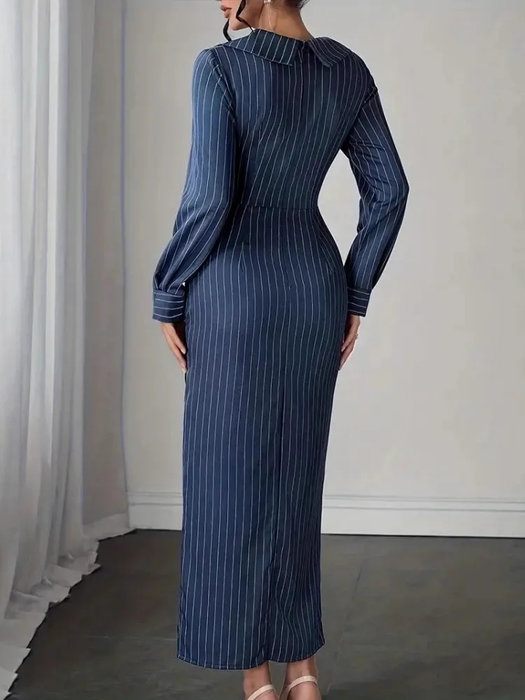 2026 Spring Autumn Fashion Print Retro Party Dresses Women Sexy Stripe Office Lady Dress Casual Long Sleeve Boho Dress