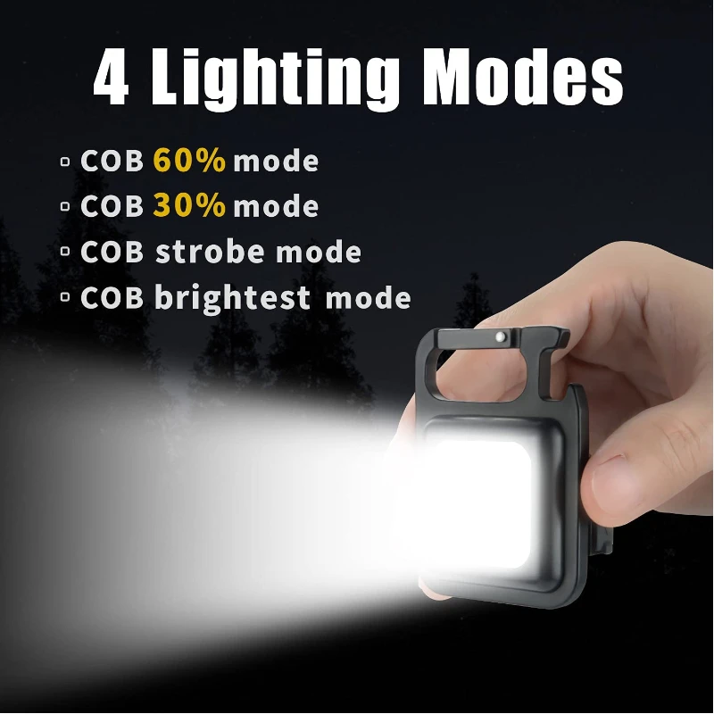 Mini LED Flashlight Work Light Rechargeable Glare COB Keychain Light Portable Flashlight Outdoor Camping Small Light Corkscrew