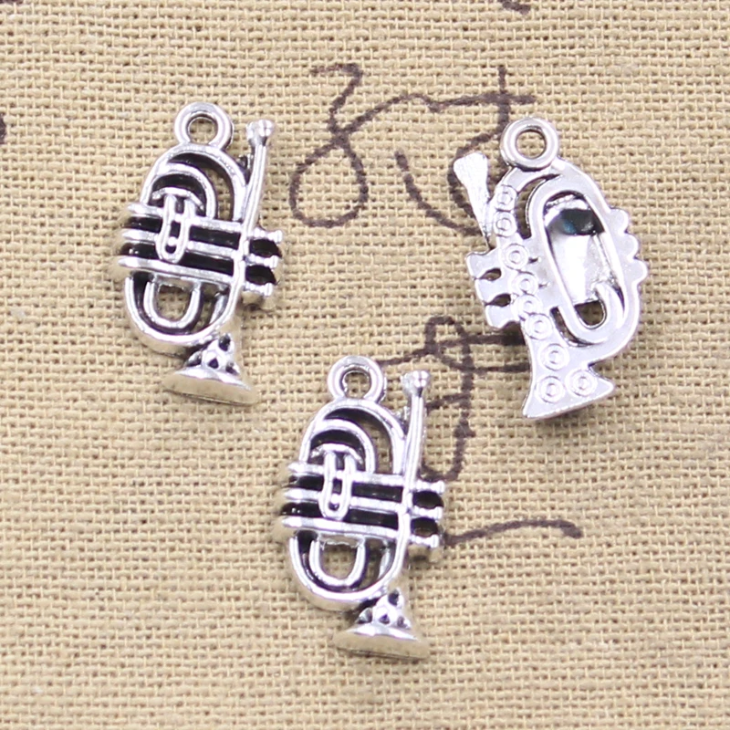 10pcs Charms Musical Instruments Cornet 22x12mm Antique Silver Color Pendants Making DIY Handmade Tibetan Finding Jewelry