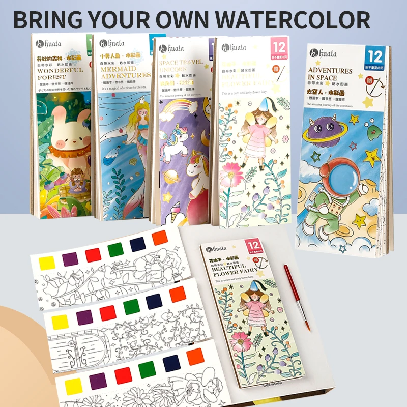 Kawaii Coloring Books Kid Watercolor Paper Comes With Paint Portable for Adults Gouache Kid Art Painting Supplies Artist Set