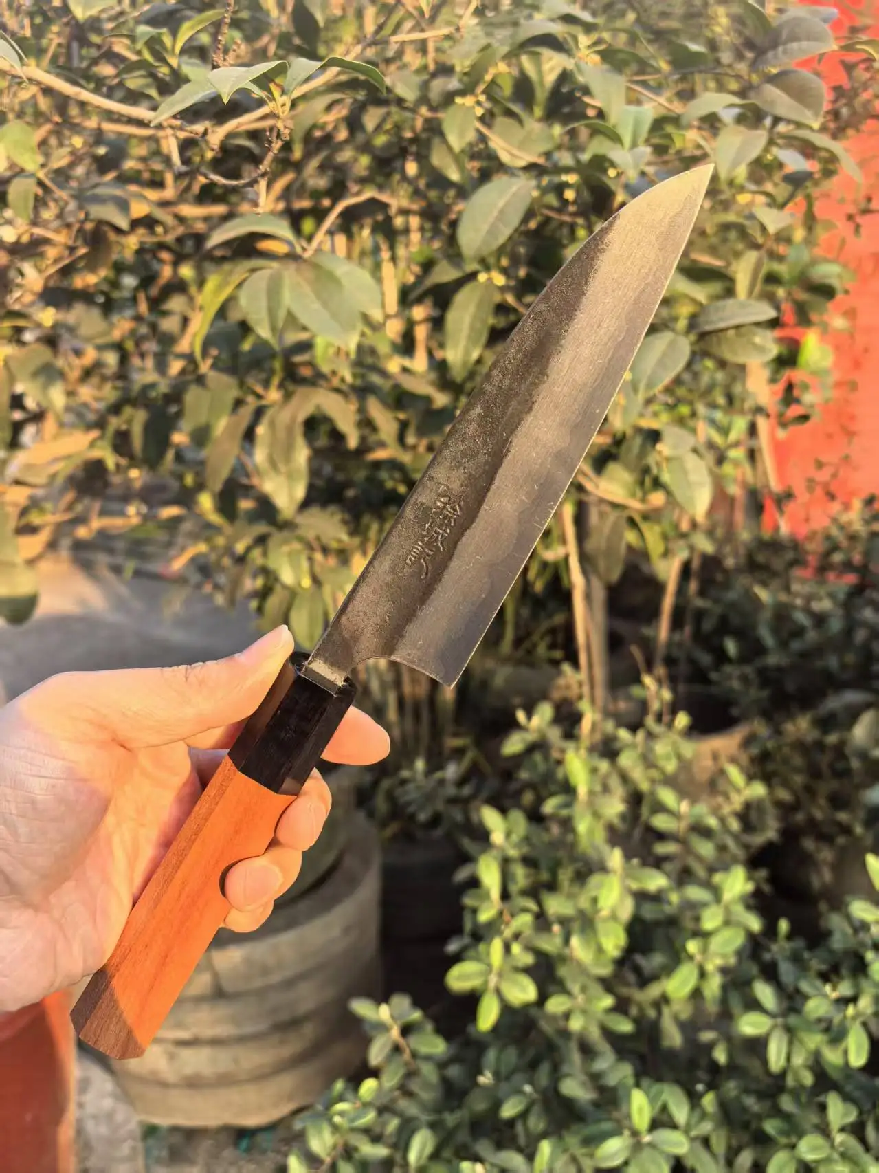 

6-дюймовый нож Santoku T12A, лезвие с сердечником из высокоуглеродистой стали, деревянная ручка, нож шеф-повара для нарезки овощей, тесак для мяса, кухонный нож ручной работы