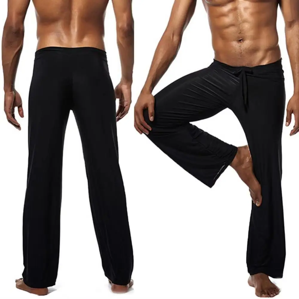 Men Casual Low-waisted Drawstring Loose Pants Running Yoga Trousers Men's Lace Up Loose Ice Silk Casual Pants Sleeping Pants