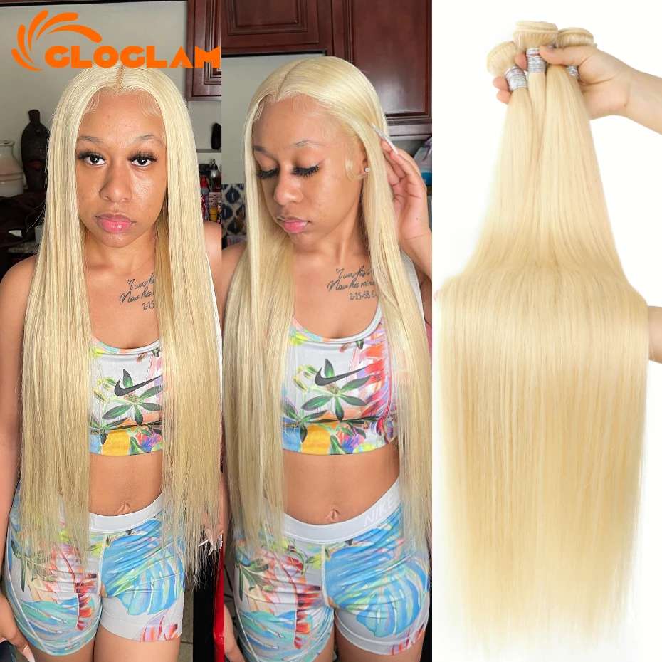 Blonde Straight Human Hair Bundles Remy Brazilian Hair Extensions 613 Colored Bundles Raw Hair 100% Human Hair Weave 30 40 Inch