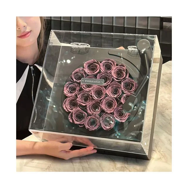 Ammy home decor accessories Preserved Flower Eternal flower display phonograph rose box party decorations valentine boxes