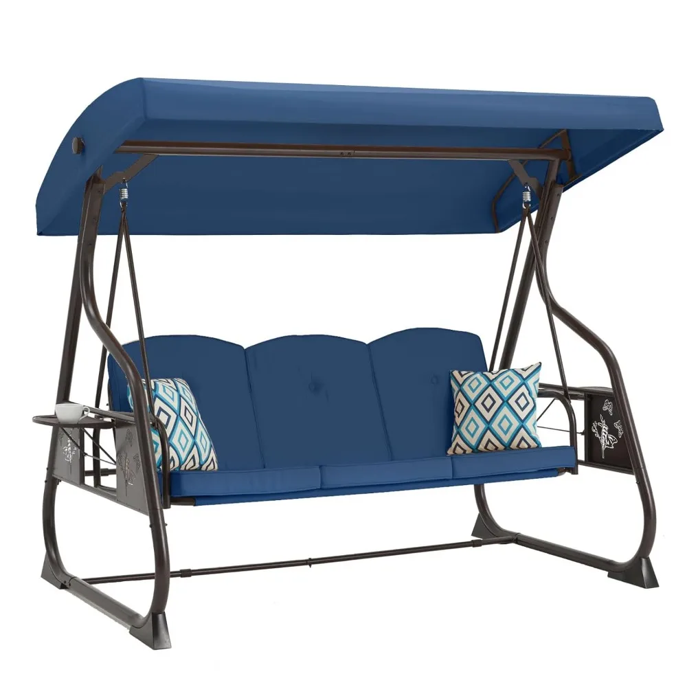 

3-Seat Patio Porch Swing 800LBS Outdoor Swing with Stand W/Canopy & Adjustable Backrest Patio Glider Chair, Customized