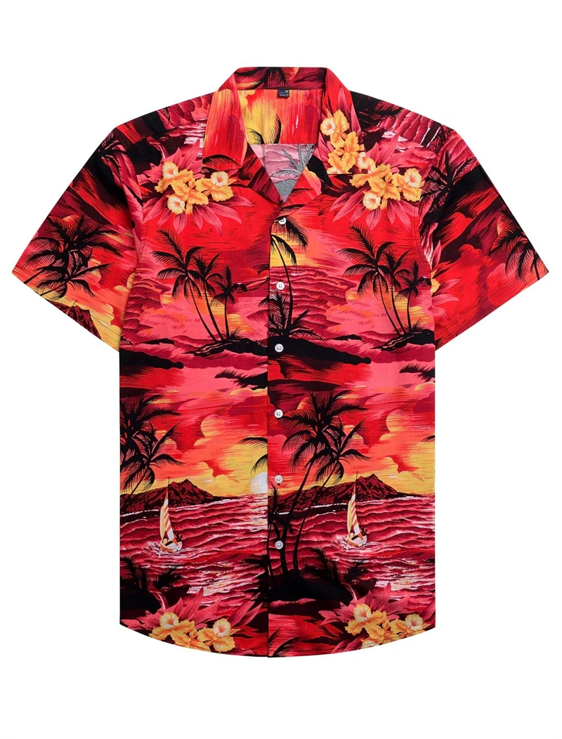 Summer Fashion Mens Hawaiian Shirts Short Sleeve Button Coconut Tree Printed Casual Beach Aloha Shirt Plus Size 6XL Hombre Ropa