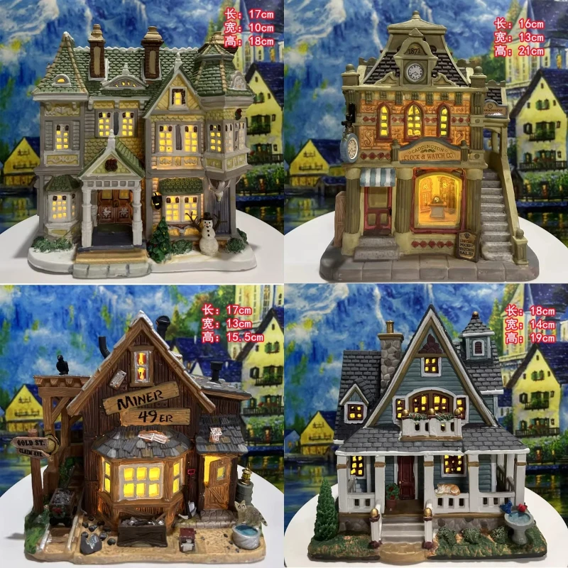 Hand painted ceramic house building scene home decoration christmas ornament