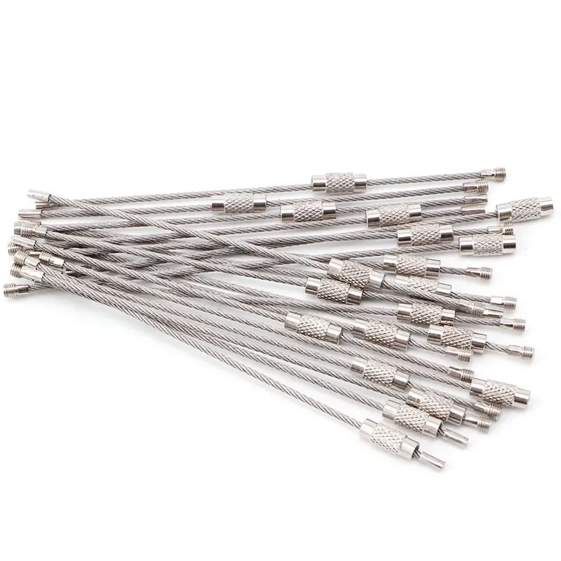 10 pcs EDC Hang Wire Chain Tag Screw Luggage Rope Keyring Loop Circle Bushcraft Kit Lock Gadget Ring Keychain Tool Steel Cable