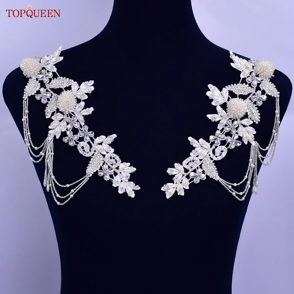 TOPQUEEN Luxury Beaded Tassel Applique Accessories Wedding Dress Patch Formal Clothing Patch Decoration Sewing S482