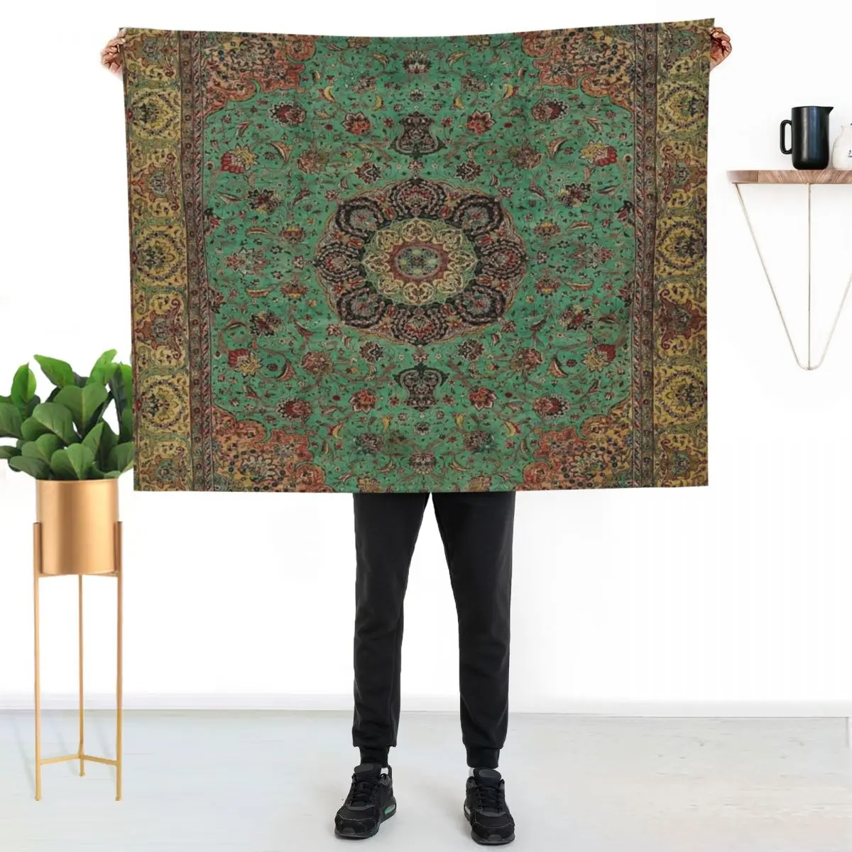 Vintage Antique Persian Carpet Throw Blanket Furry valentine gift ideas blankets and throws Hair Shaggy Blankets