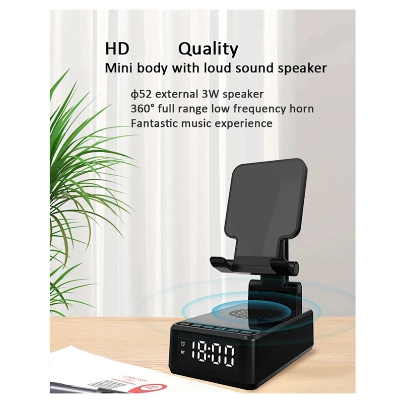 Soporte para teléfono móvil BQ12, cargador inalámbrico, carga rápida, Altavoz Bluetooth, despertador, tableta, soporte perezoso