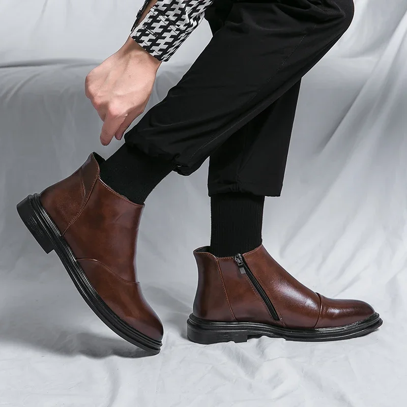 Men High Ankle Pointed Toe Boots