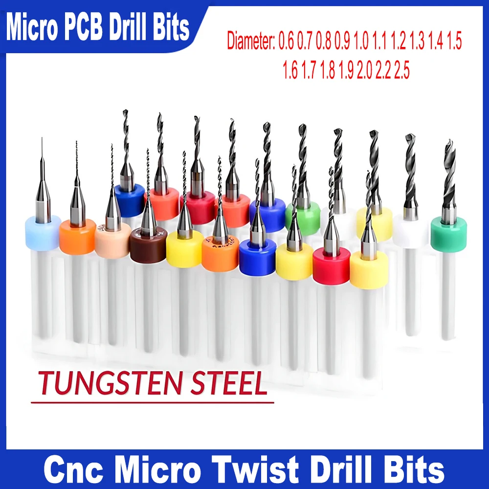 

10pcs Shank Mini CNC PCB Drill Bit Set 0.6-2.5mm Carbide Gun Drill Bit for PCB Printed Circuit Board Hole Drilling Cutter