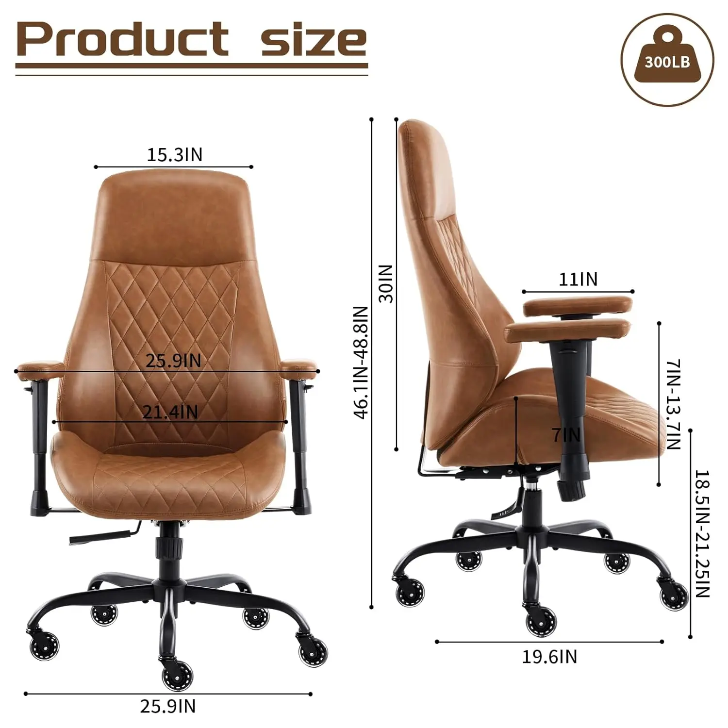 #Ergonomic High Back Office Chair Swivel Rubber Casters Lumbar Support Adjustable Height Armrests Brown Leather, Customized