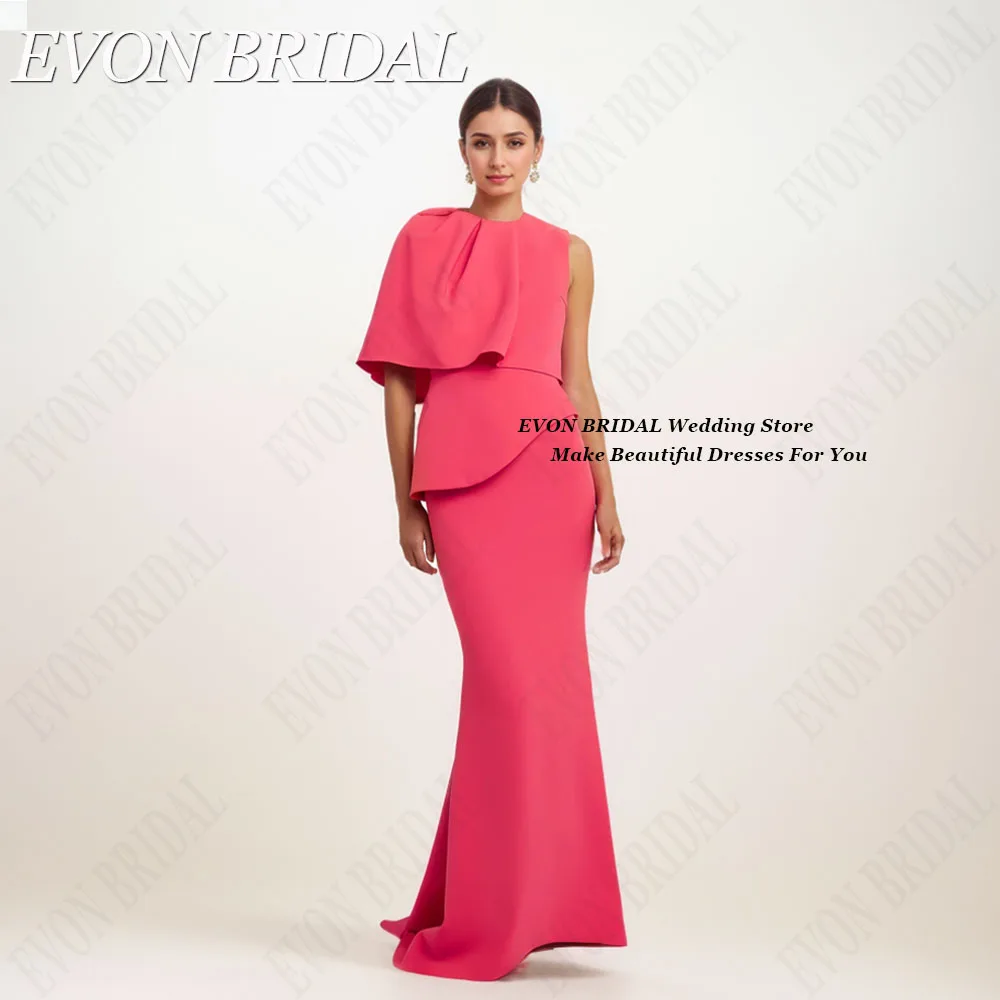 

EVON BRIDAL Mermaid Evening Dress One Shoulder Satin O-Neck Vestido De Noche Elegante Mujer Half Sleeve Party Dress Custom