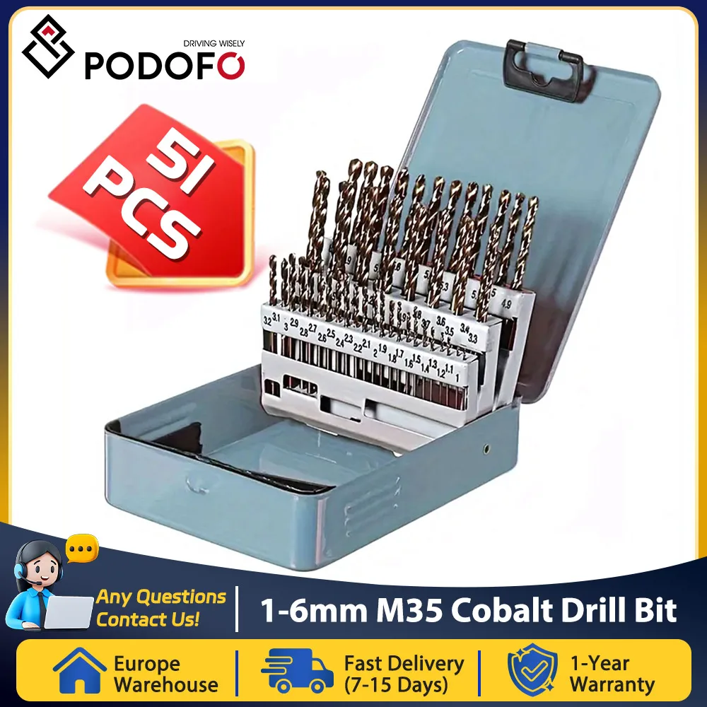 Podofo 51 pièces M35 ensemble de forets au Cobalt pour forets en métal trempé et en acier inoxydable accessoires d'outils électriques