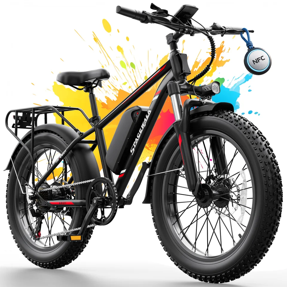 Spacewalk 1500W Electric Bike Adults Fat Tire Ebike 48V 15Ah Battery, 28MPH Fast Speed Electric Bicycle 60 Miles Range, 26 Inch All Terrain Mountain E Bike with Dual Disc Brake