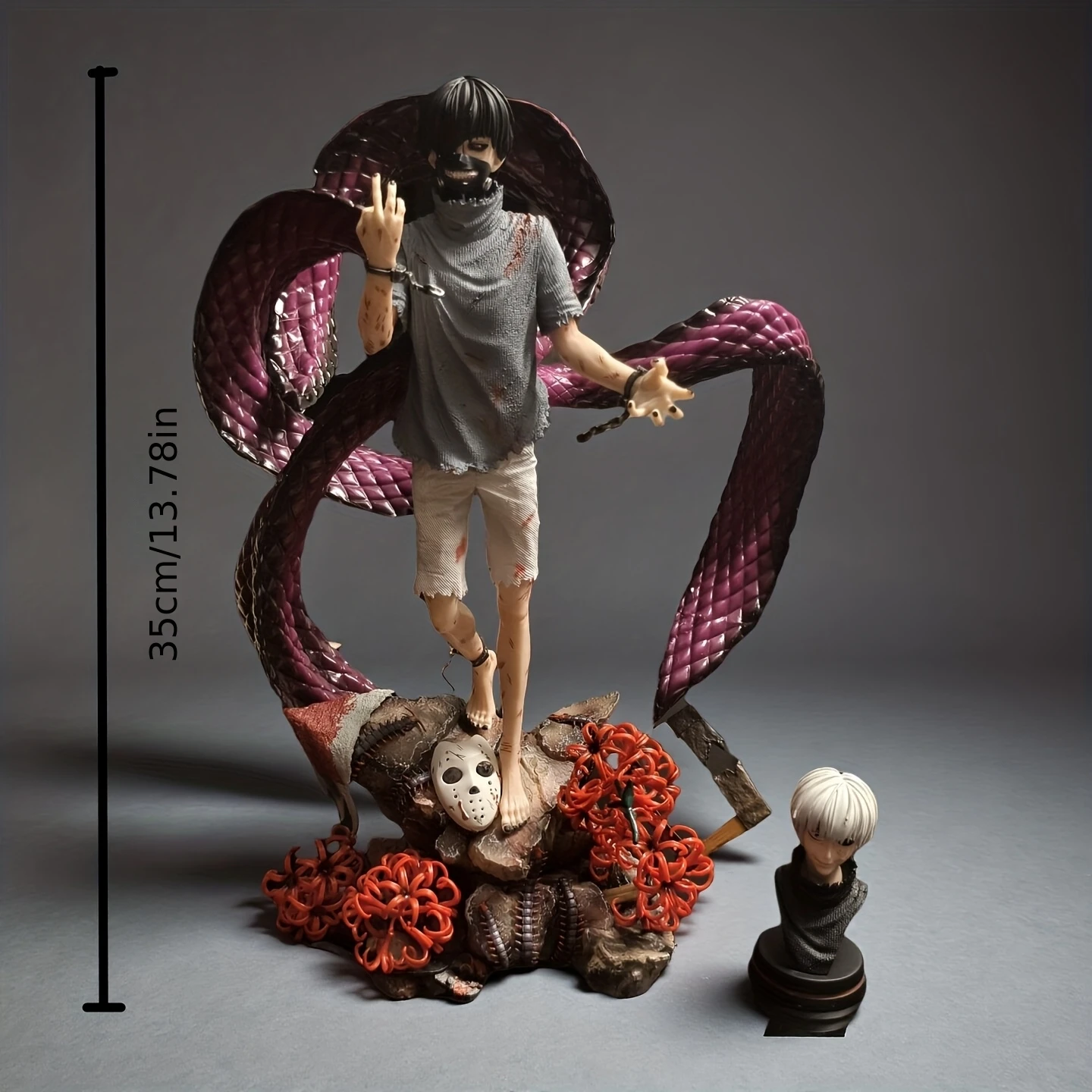 

A handsome vampire man with a purple tail, anime character figure, PVC statue. Anime-themed, suitable for parties, Halloween