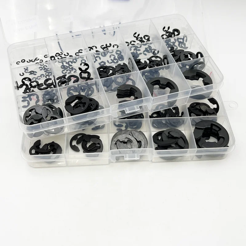 215/320pcs Washer External Retaining Ring E Clip Snap Circlip Black Carbon Steel Washer for Shaft  Assortment Kit M1.5 to M15