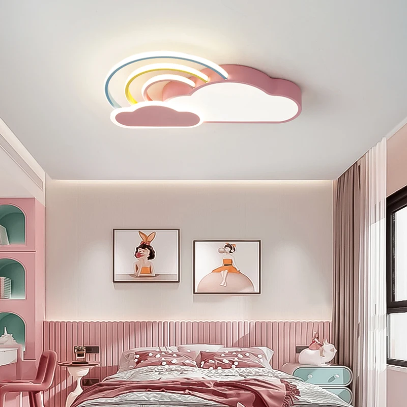 Colorful Children's Room Ceiling Lamps Pink Rainbow Cloud Lamp Simple Warm Boy Girl Bedroom Princess Room Decor Ceiling Lights