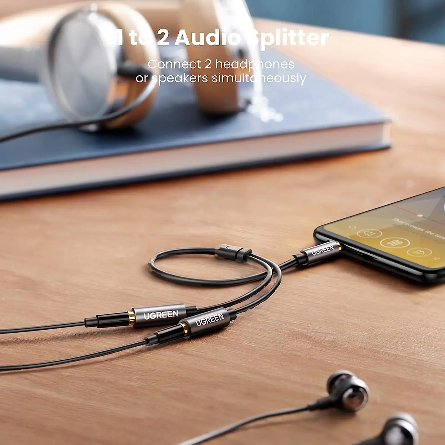 สายแยกเสียงหูฟัง UGREEN 3.5 มม. สายต่อขยายเสียงสเตอริโอแบบ Y ตัวผู้เป็นตัวเมีย อะแดปเตอร์แจ็คหูฟังคู่