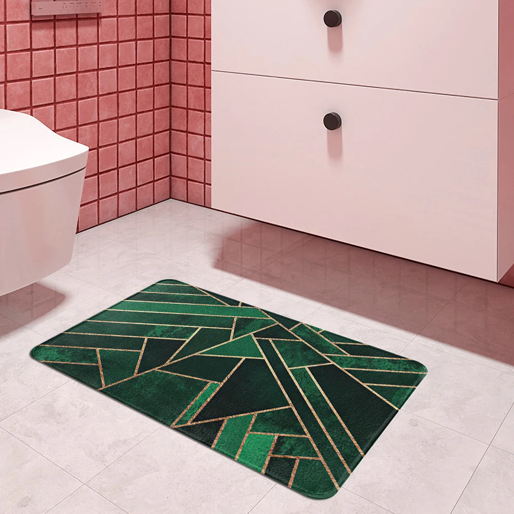 Green Geometric patterns Door Mat Hallway Balcony Kitchen Mats Cheaper Anti-slip Marble Modern Rug Living Room Bathroom Carpet