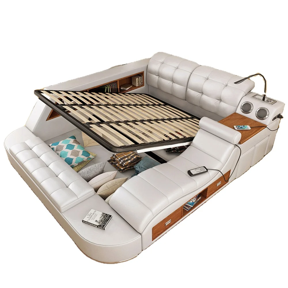 New Modern Leather Bed King Storage Multifunctional Bedroom Furniture Set