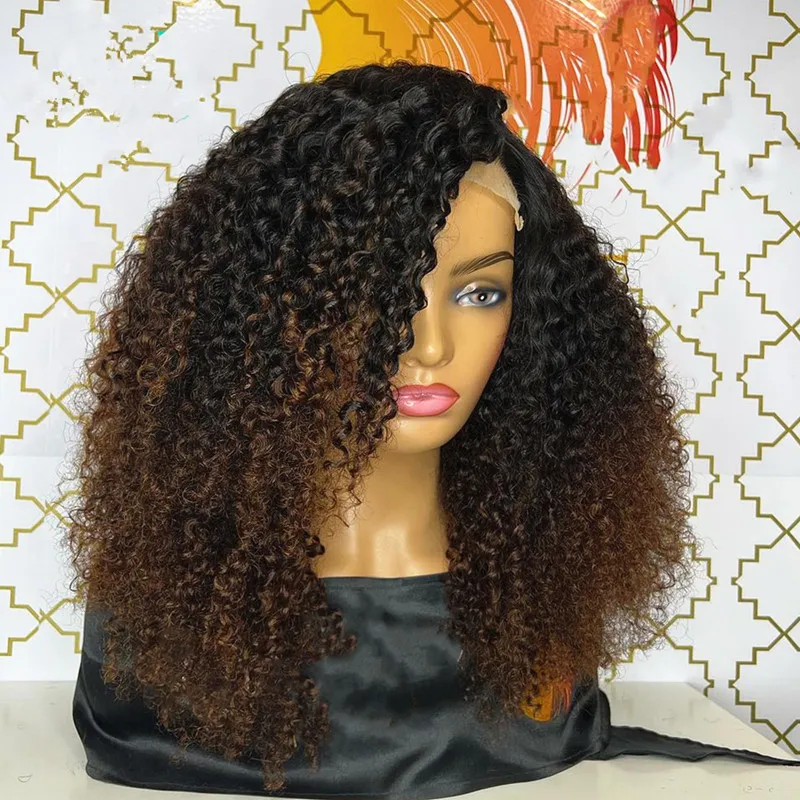 

26Inch 180Density Long Ombre Blond Kinky Curly Lace Front Wig For Women BabyHair Heat Resistant Glueless Preplucked Daily Wig