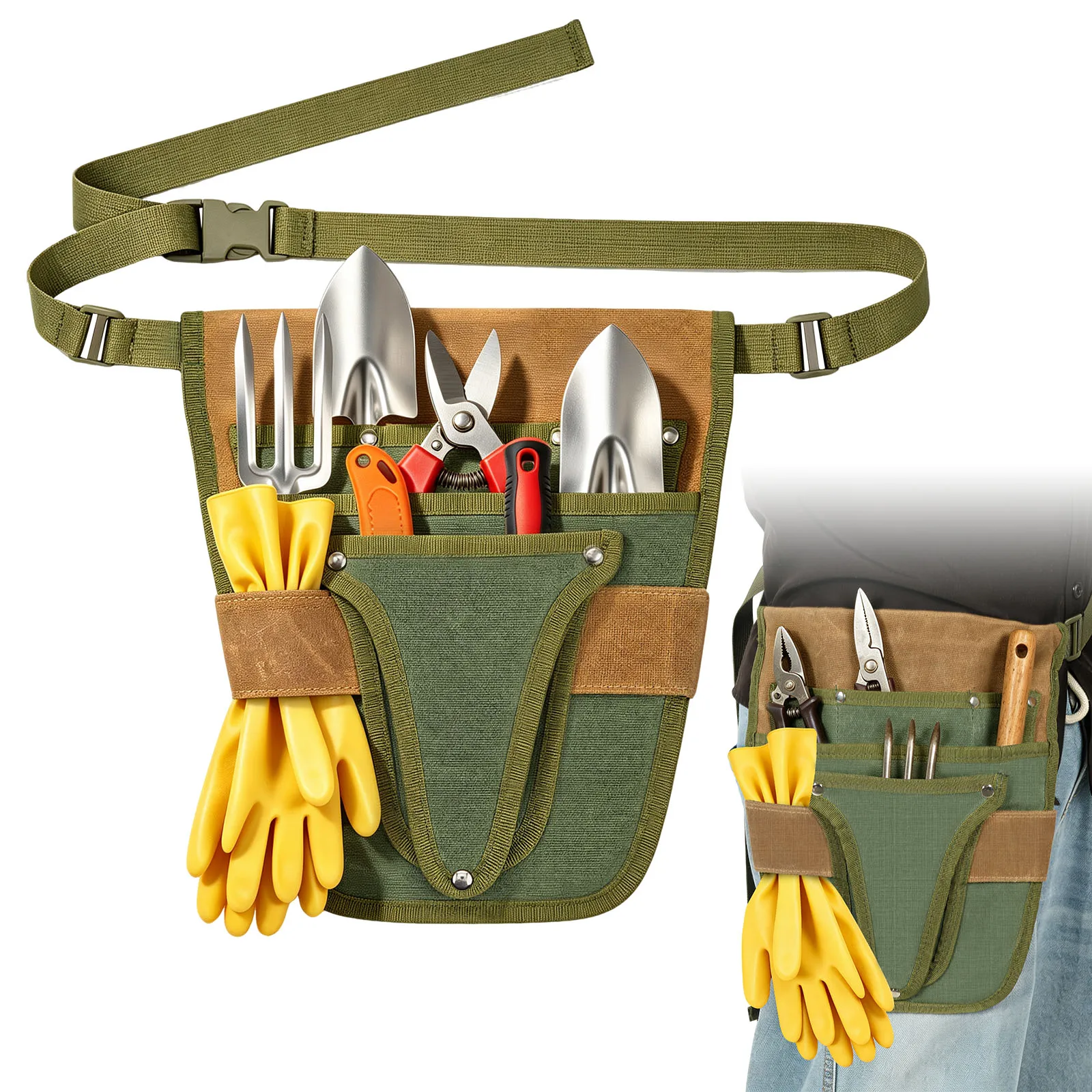 Gardening Tool Belt Bag Canvas Waist Tool Pouch 7 Pockets Adjustable Garden Tool Holder Pruning Shears Woodworking Construction