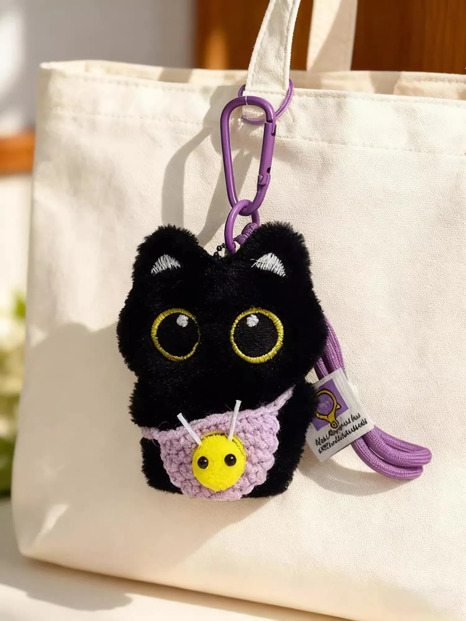 

Cute Little Black Cat Bag Pendants Keychain Personalized Kawaii Hangingg Doll Cat Handwoven Lanyard Backpack Hanging Ornaments