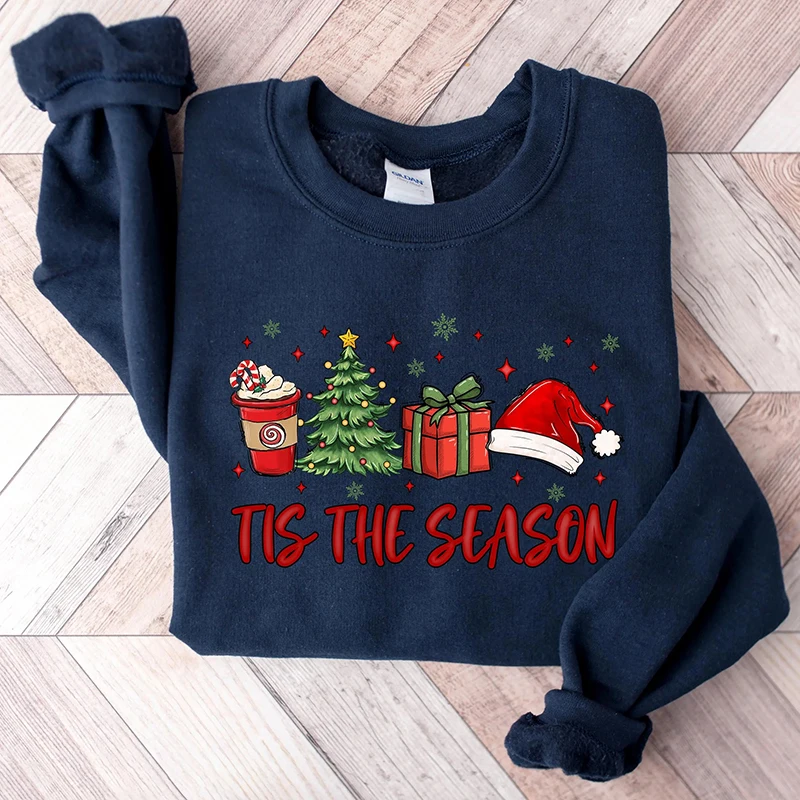Weihnachten Tis The Season Sweatshirt, Merry Xmas Shirt, Damen Weihnachtssweatshirt, Winter Langarm Pullover mit Rundhalsausschnitt Geschenke