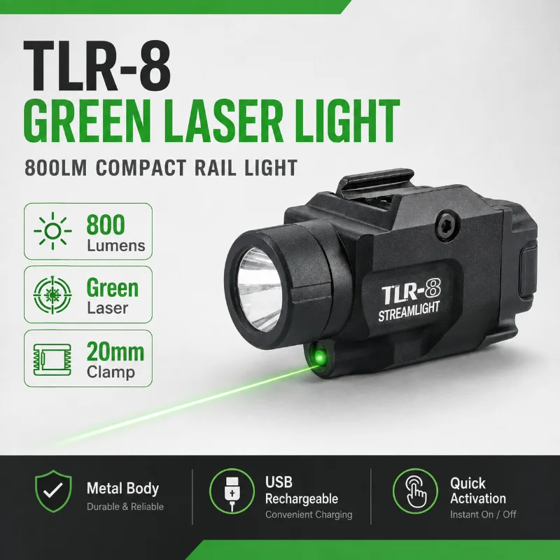 Premium Metal TLR‑8 Lamp 800LM Red Green Laser Under‑barrel Accessory 20mm Clamp for Model Toy