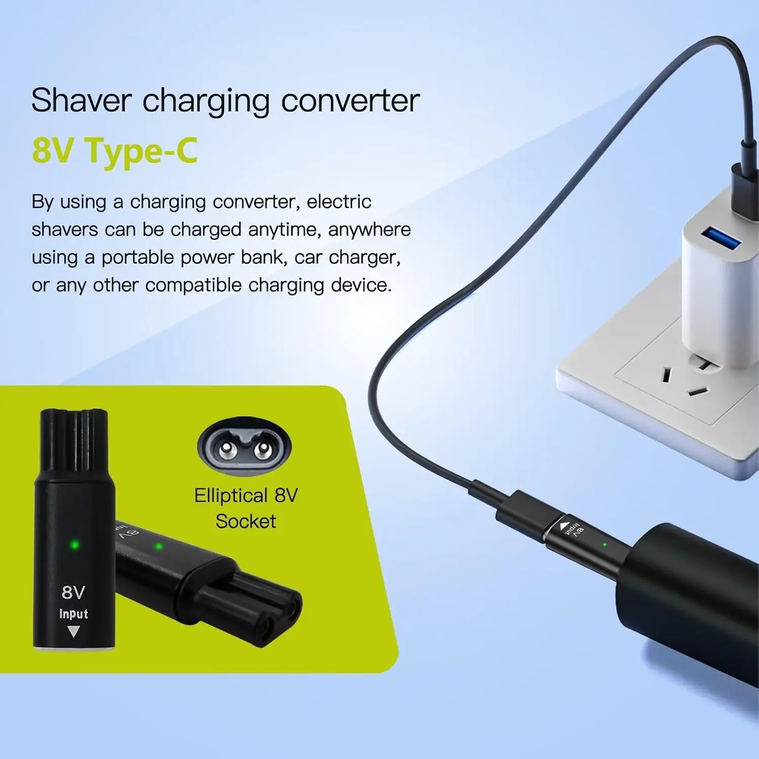 Brangdy 8 فولت HQ850 Type-C ماكينة حلاقة مهايئ شاحن محول شحن لشركة فيليبس نوريلكو Oneblade QP2630 QP2530 ماكينة حلاقة كهربائية