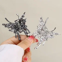 New Metal Hollow Butterfly Hair Claw Crab Bright Silver Cross Geometric Hair Clip Fashion Women Girls Liquid Alloy Hairpins