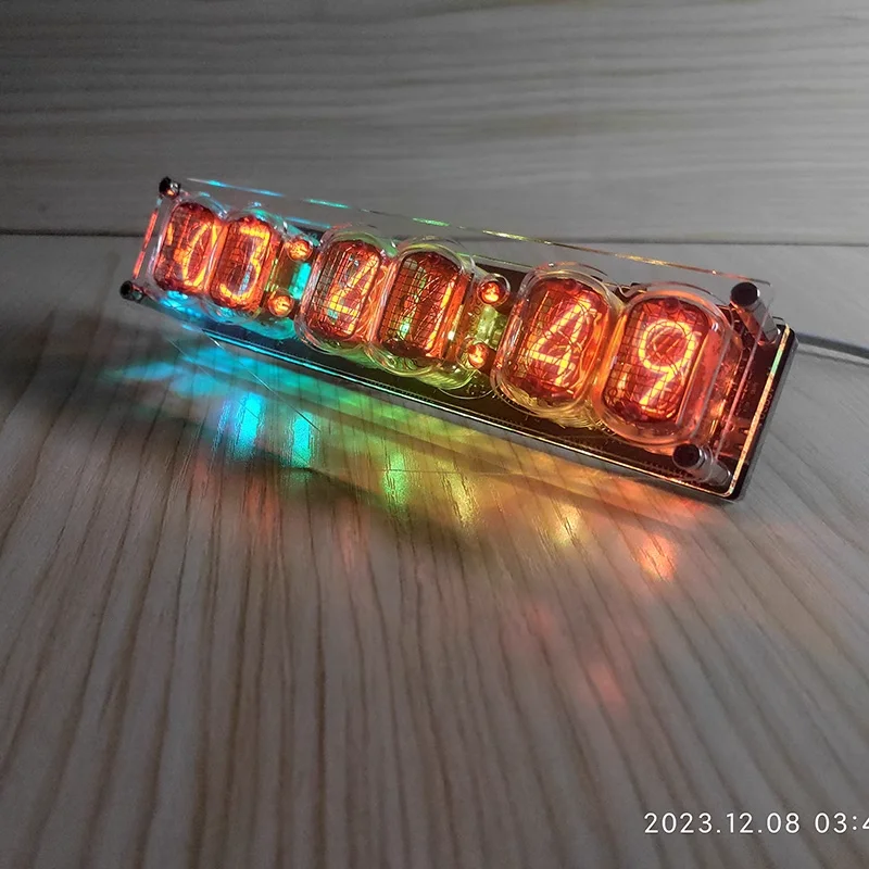 

GHXAMP 6-bit IN-12 Glow Tube Clock IN12 Nixie Clock Base Gift Computer Desktop Accessories Advanced Version DC5V