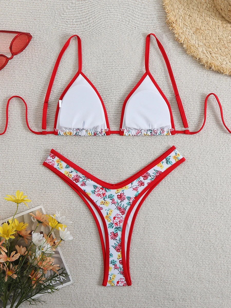 Sexy Bikini Women\'s Swimsuit 2025 Thong Bikinis Sets Female Two-piece Swimwear Floral Print Bathing Suits for Summer Beach Wear