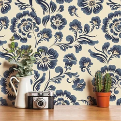 Blue Floral  PVC Peel And Stick Wallpaper Elegant Self-adhesive Waterproof Furniture Cabinet Sticker Watercolor Contact Paper