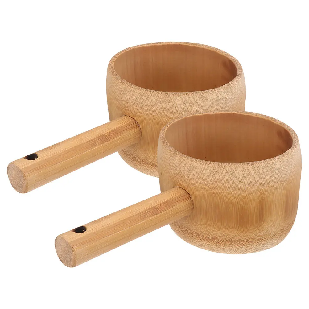 2Pcs Bamboo Ladle Long Handle Water Bailer for Home Canteen Restaurant Garden Watering Flower Scoop Wear Resistant Kitchen Tool